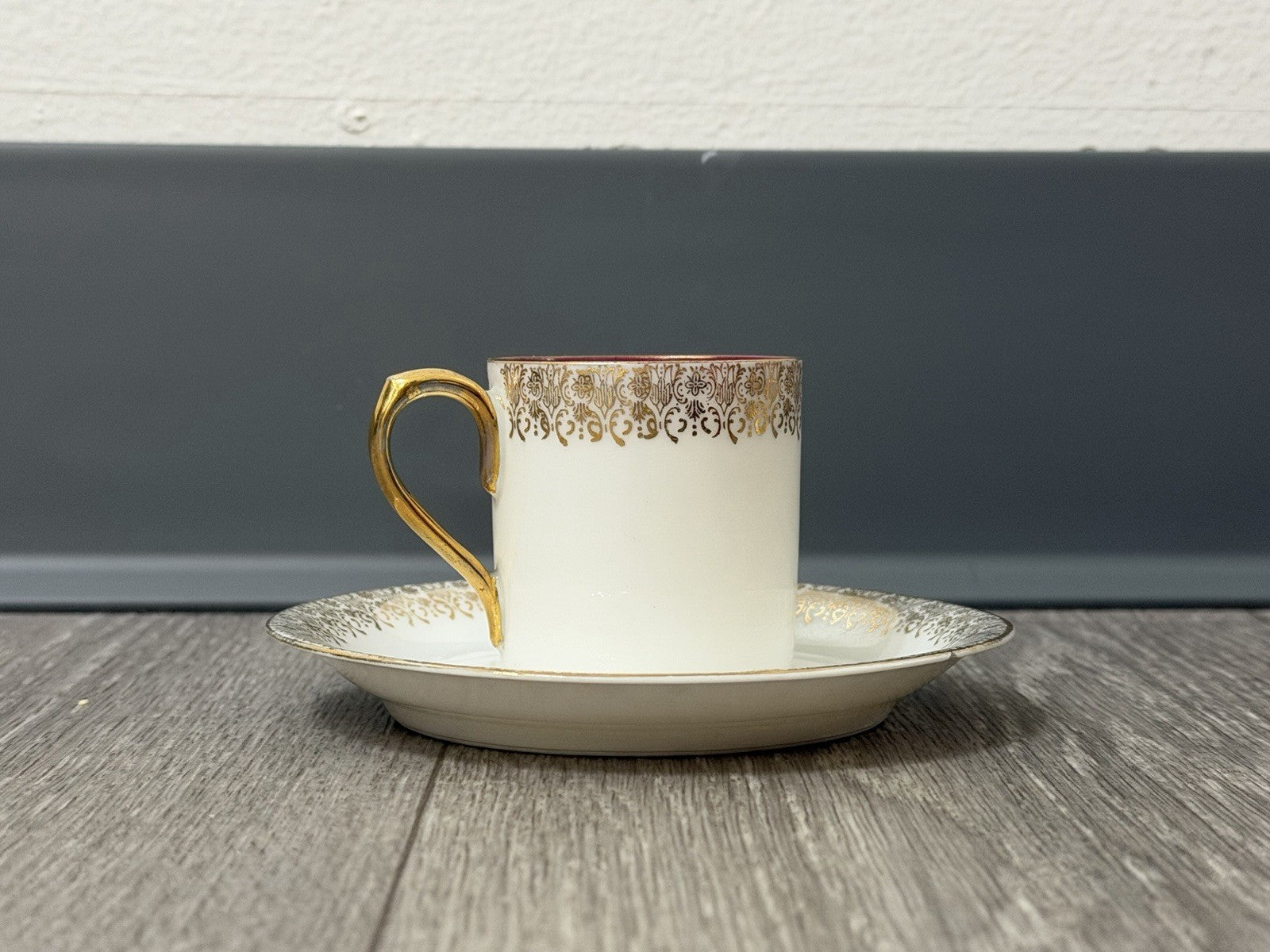 Small Size Antique CT Altwasser Germany Porcelain Tea Cup & Saucer Set Gold Trim