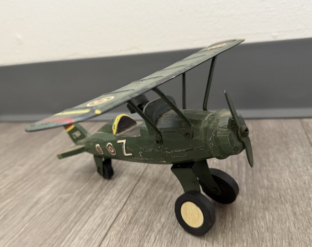 Vintage Folk Art Wood  and Metal Airplane Wooden & Painted Primitive Toy Plane