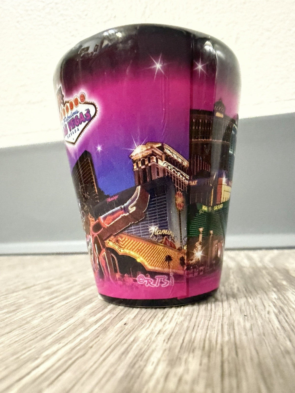 E - Shot Glass - 2.5" Black Las Vegas with inserted Dice