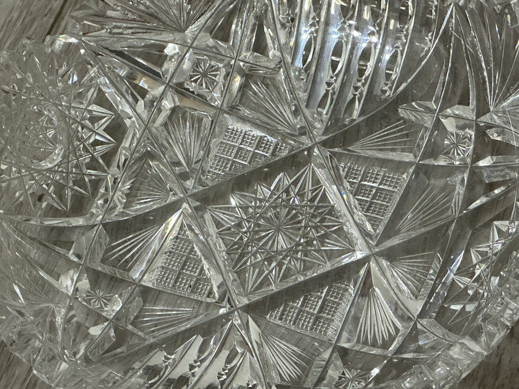 VNT Brilliant Cut Crystal Sawtooth Edge Low Bowl 6” -  Geometric Pattern