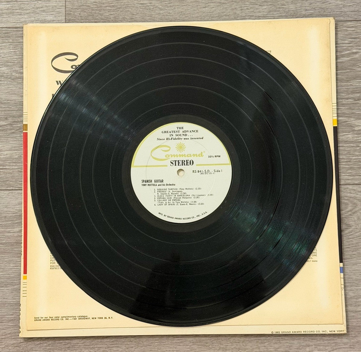 1962 Tony Mottola And His Orchestra Spanish Guitar Vinyl LP Record Gatefold