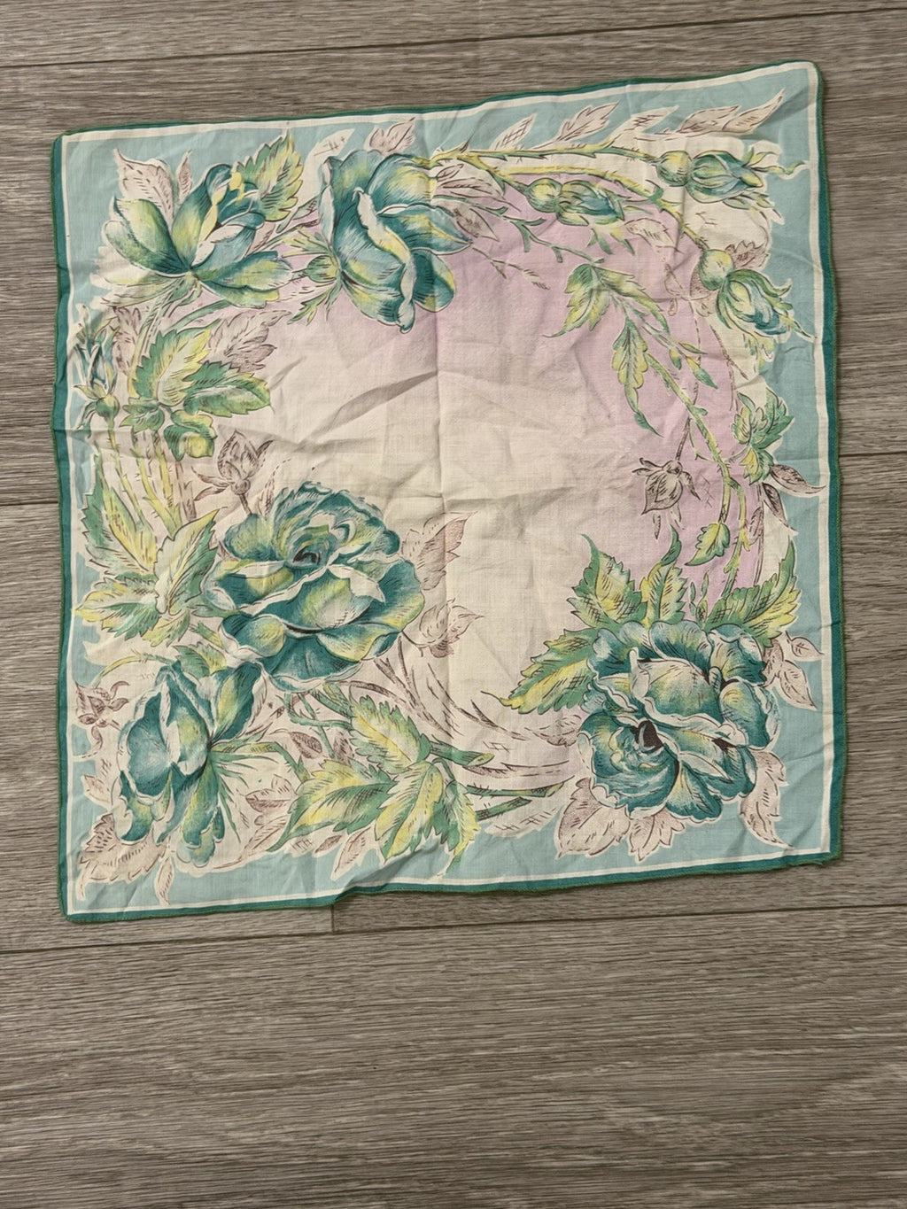 Vintage 1950S Rose Pattern Boho Floral Handkerchief Hanky 11.5” Square