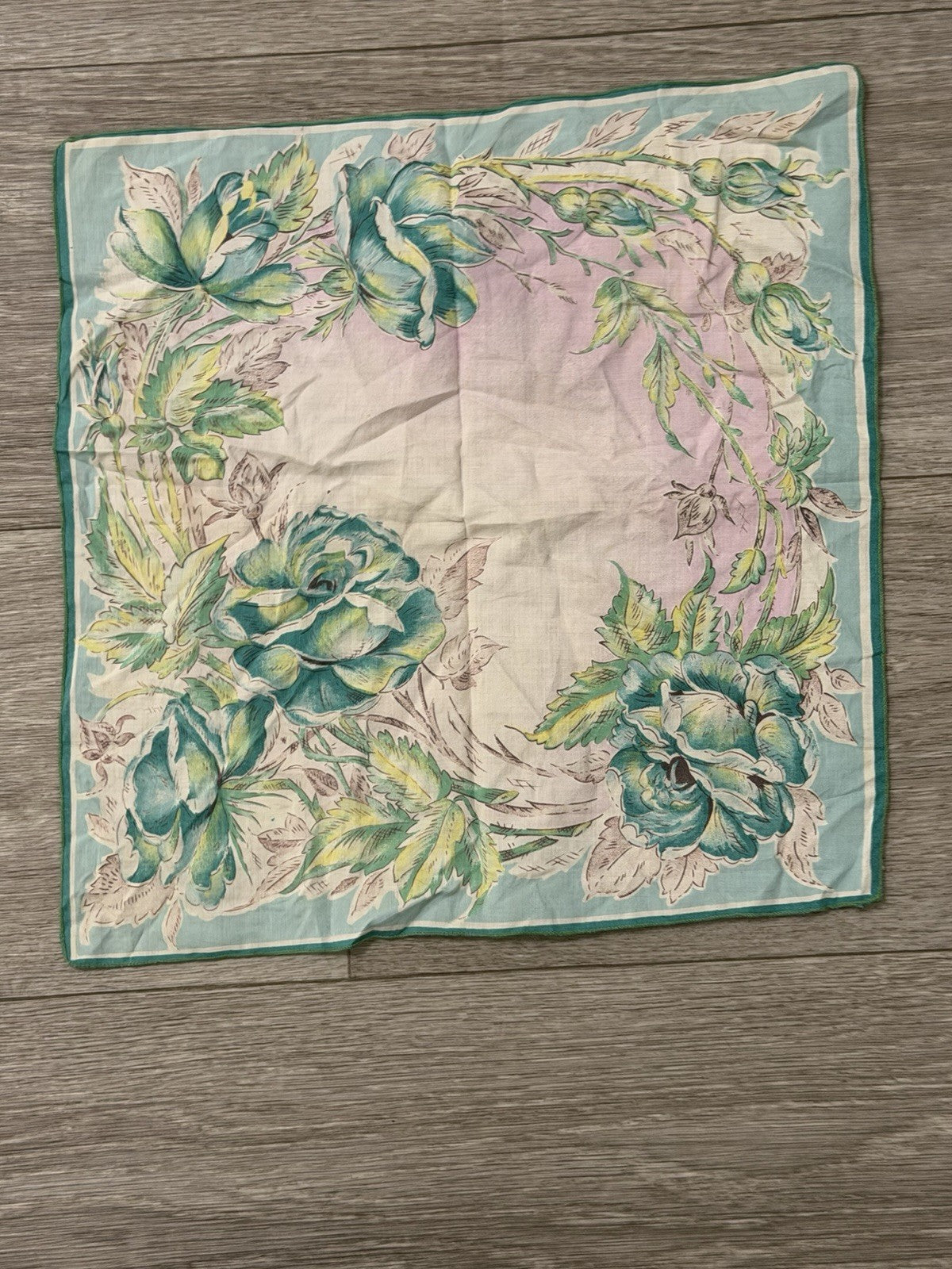 Vintage 1950S Rose Pattern Boho Floral Handkerchief Hanky 11.5” Square