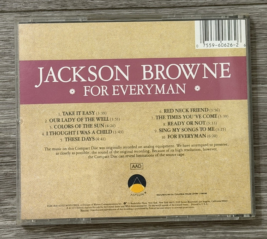For Everyman by Jackson Browne CD Asylum Take It Easy Colors Of The Sun