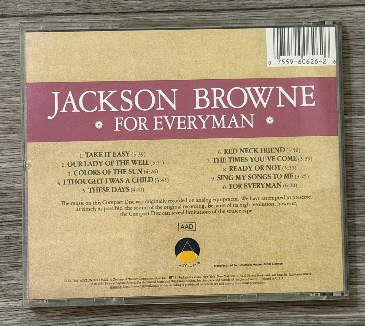 For Everyman by Jackson Browne CD Asylum Take It Easy Colors Of The Sun