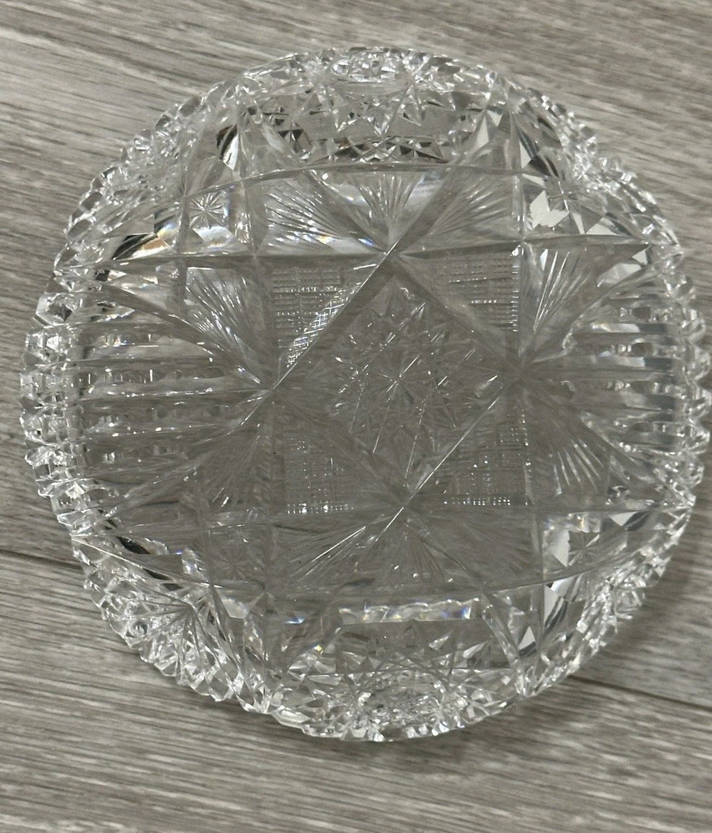 VNT Brilliant Cut Crystal Sawtooth Edge Low Bowl 6” -  Geometric Pattern