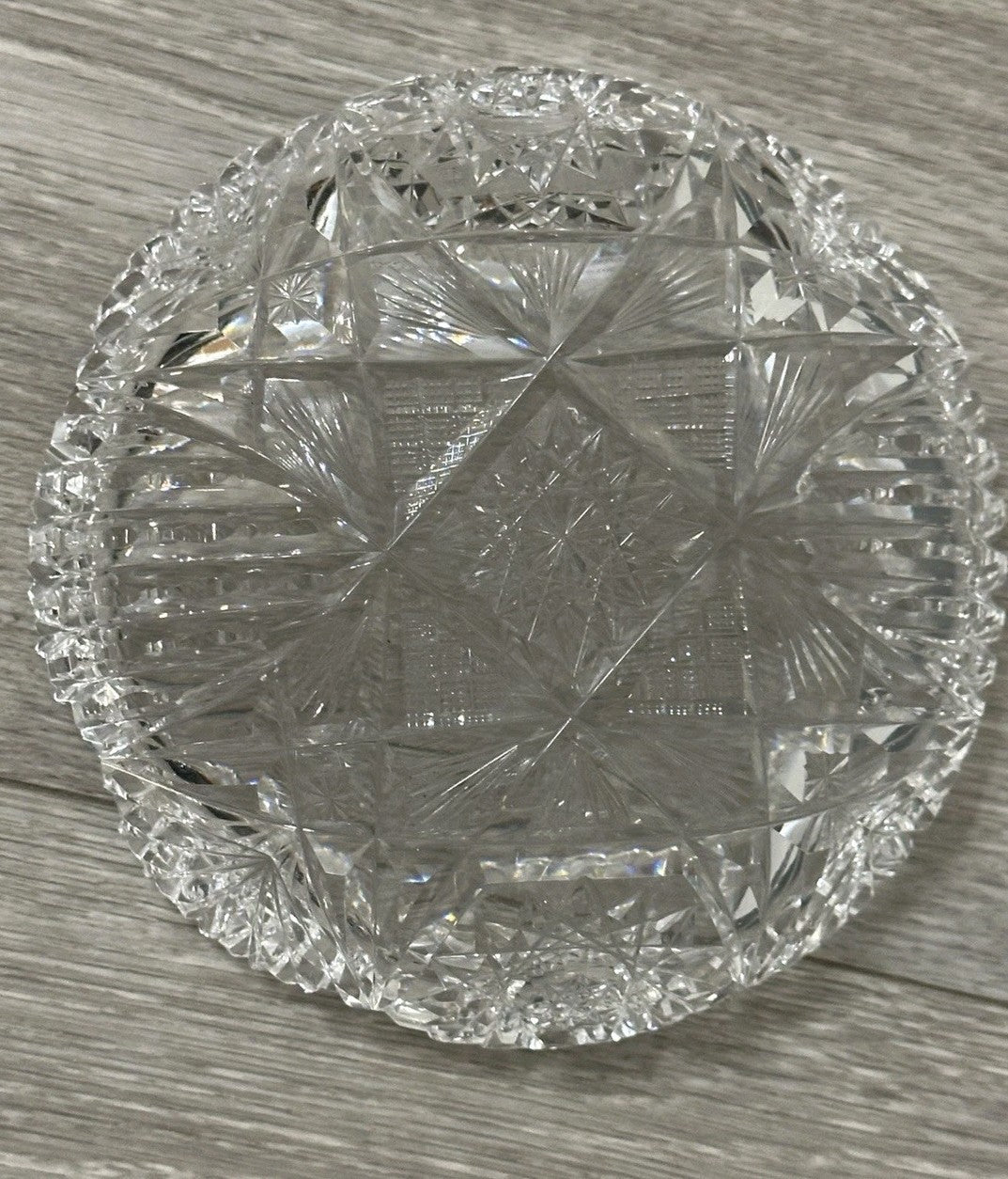 VNT Brilliant Cut Crystal Sawtooth Edge Low Bowl 6” -  Geometric Pattern