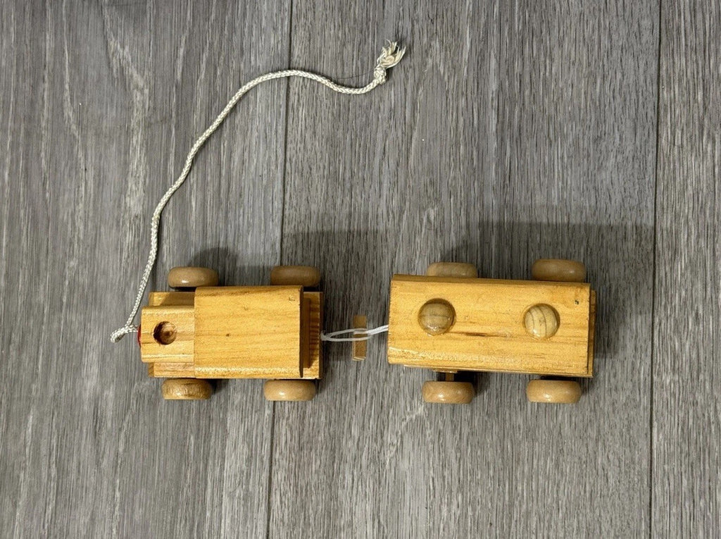 VINTAGE HAND MADE WOODEN TRAIN & CAR WITH BLOCKS STURDY Pull Toy