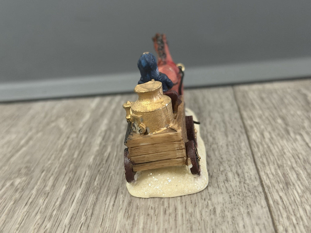 Horse-Drawn Fire Pumper Wagon w/ Firefighter, Vintage Christmas Village Figurine
