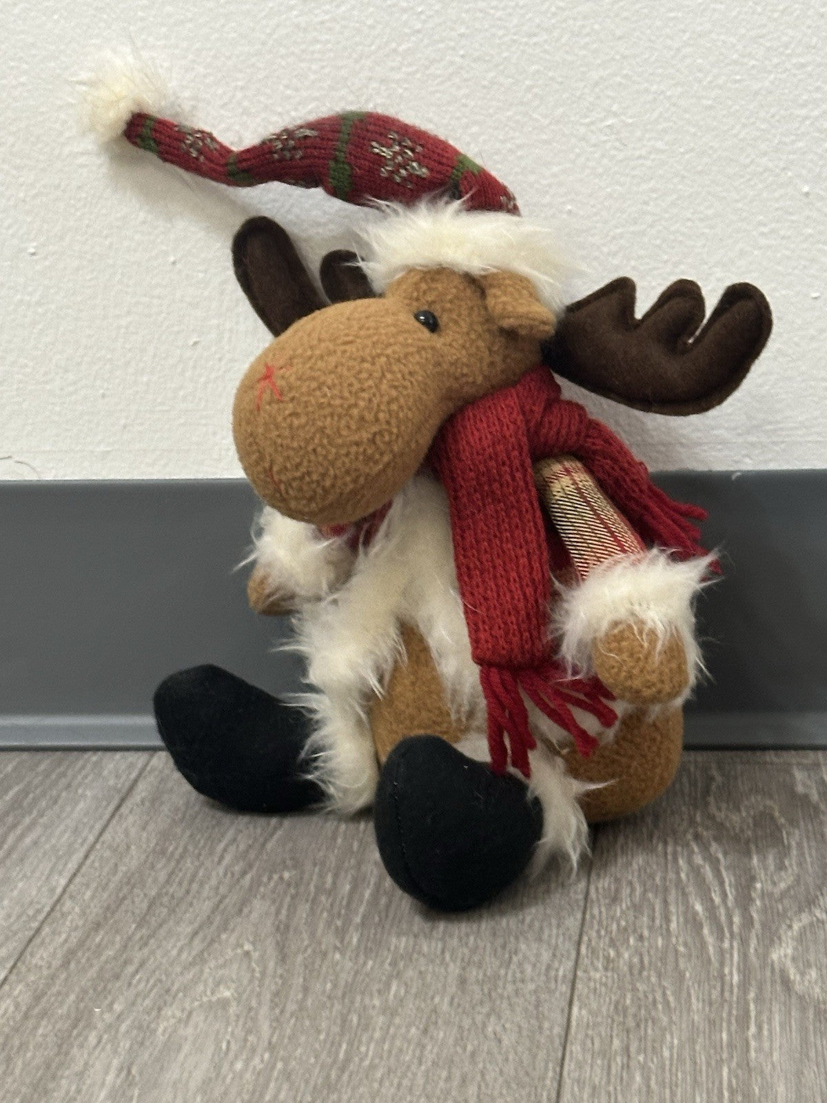 Vintage Reindeer Plush Toy with Red Scarf - Cute Stuffed Christmas Animal
