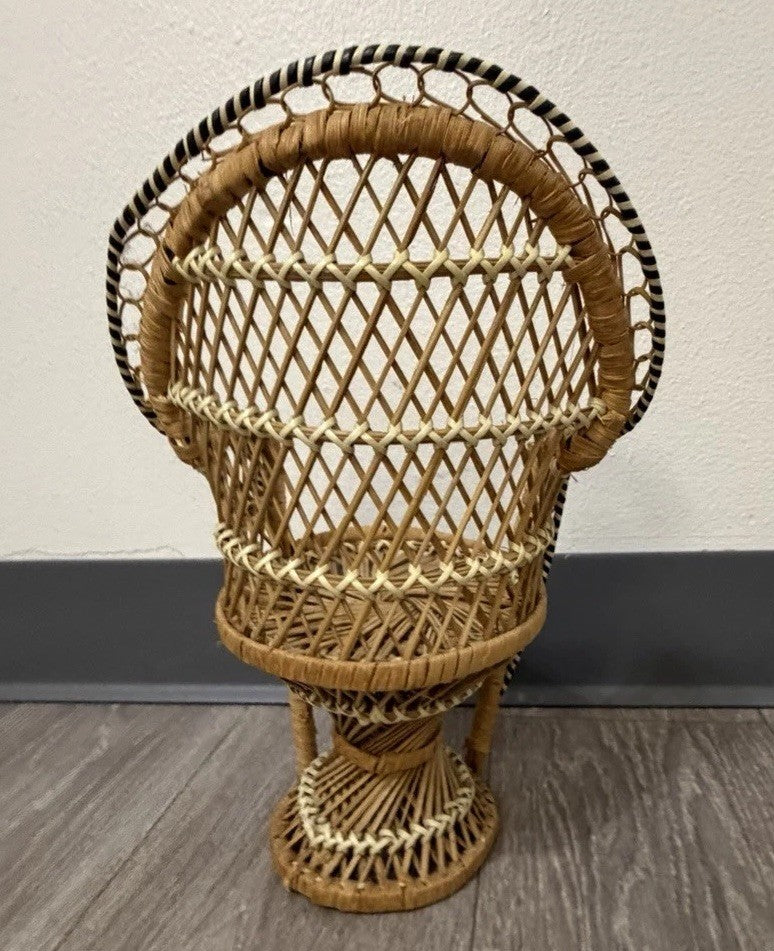 Peacock Chair Plant Stand or Doll Chair Boho Décor Wicker Rattan 12.25” Tall