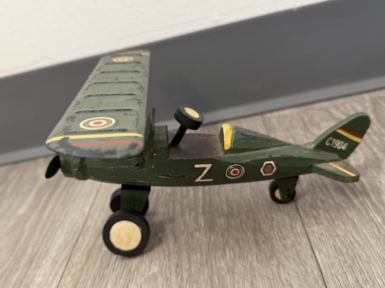 Vintage Folk Art Wood  and Metal Airplane Wooden & Painted Primitive Toy Plane