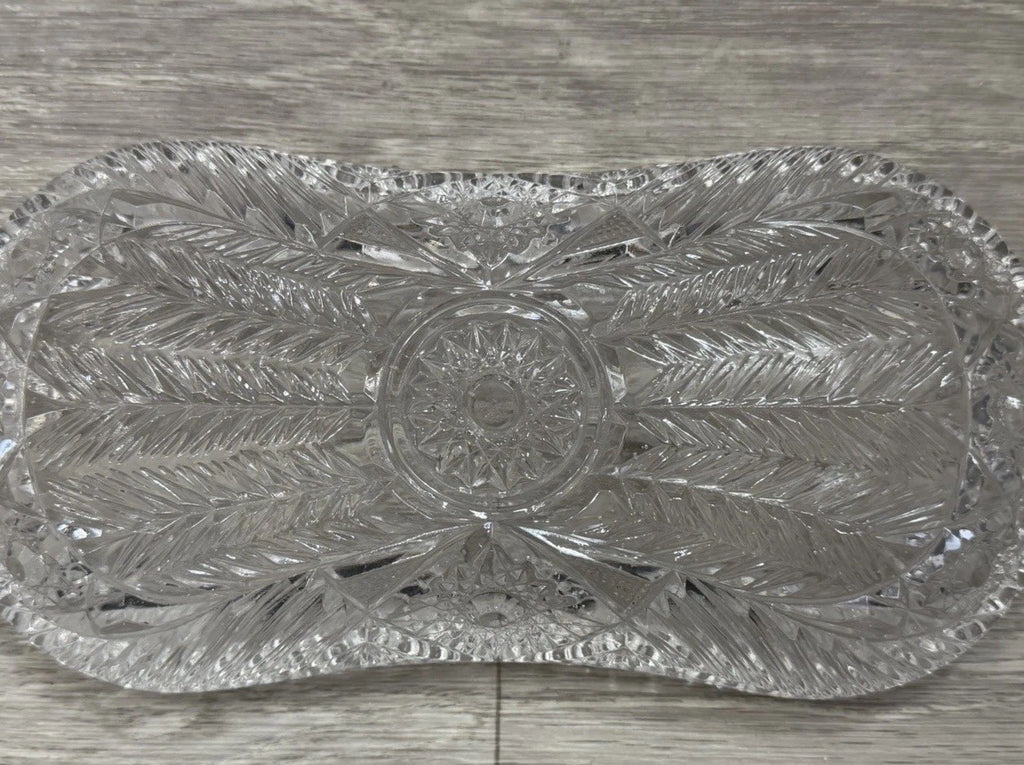 American Brilliant Sawtooth Cut 9 7/8" X 4.5" Glass Crystal Celery  Dish Damaged