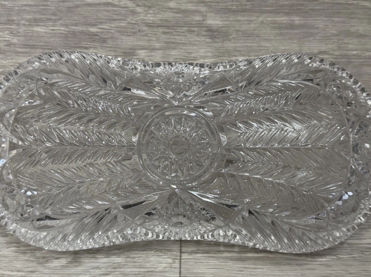 American Brilliant Sawtooth Cut 9 7/8" X 4.5" Glass Crystal Celery  Dish Damaged