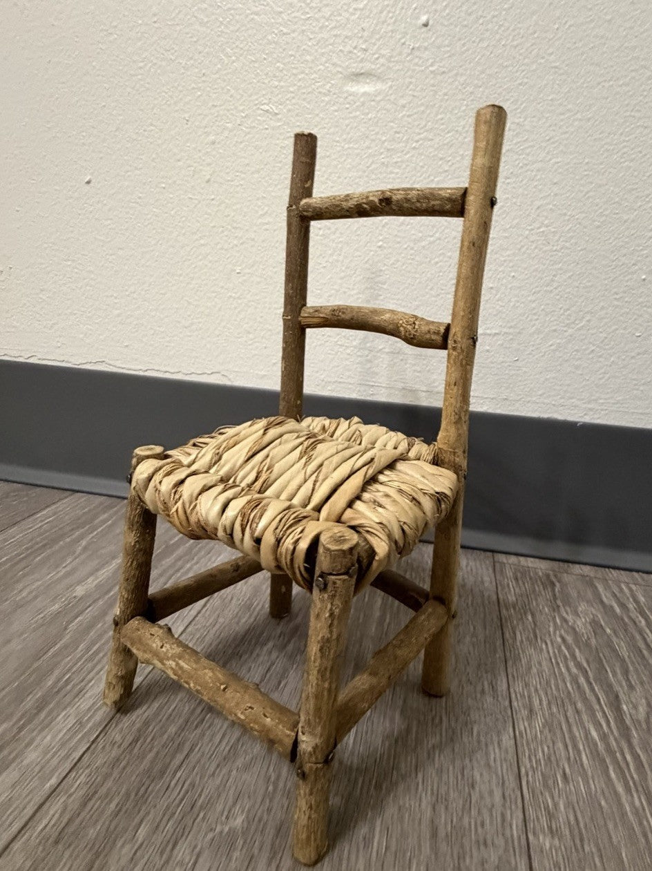 Cute Wood Ladder Back Doll Teddy Bear Chair 10” Tall Does Not Sit Sturdy