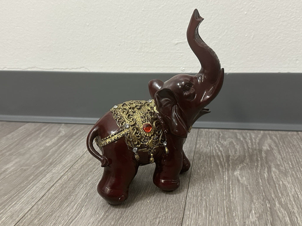 Ornate Decorative Elephant Figurine Red Resin with Gold Accents - Missing 1 Gem