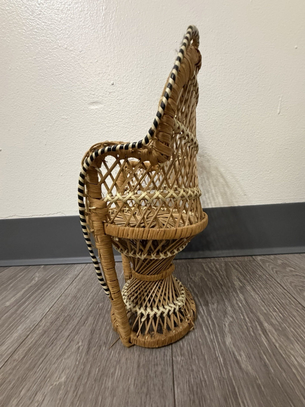 Peacock Chair Plant Stand or Doll Chair Boho Décor Wicker Rattan 12.25” Tall