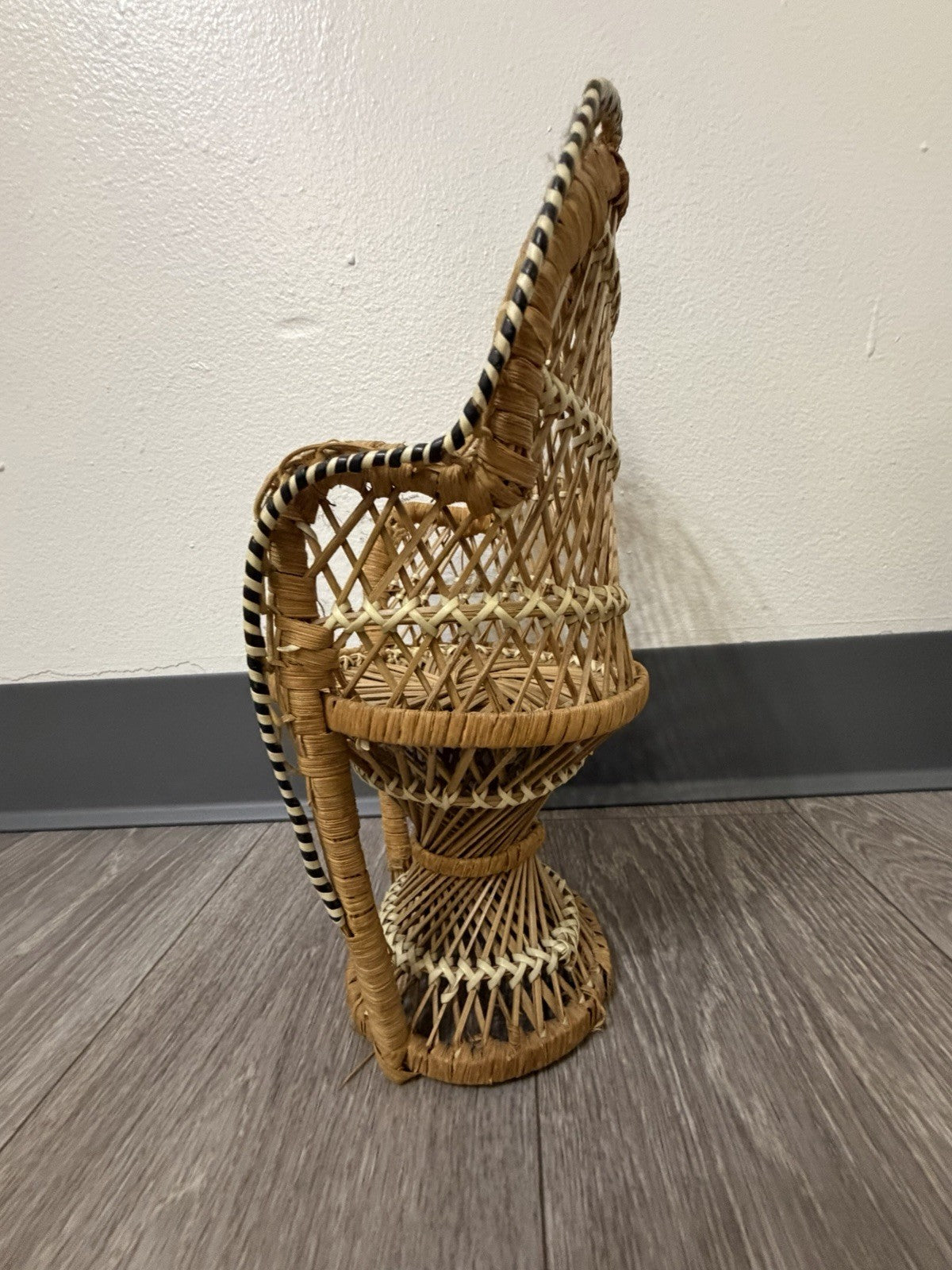 Peacock Chair Plant Stand or Doll Chair Boho Décor Wicker Rattan 12.25” Tall
