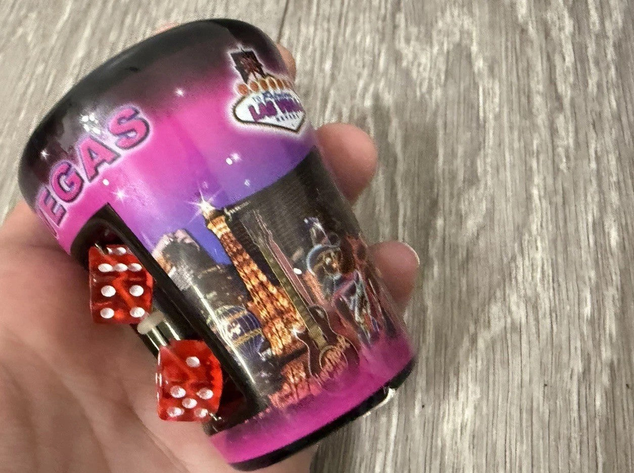 E - Shot Glass - 2.5" Black Las Vegas with inserted Dice