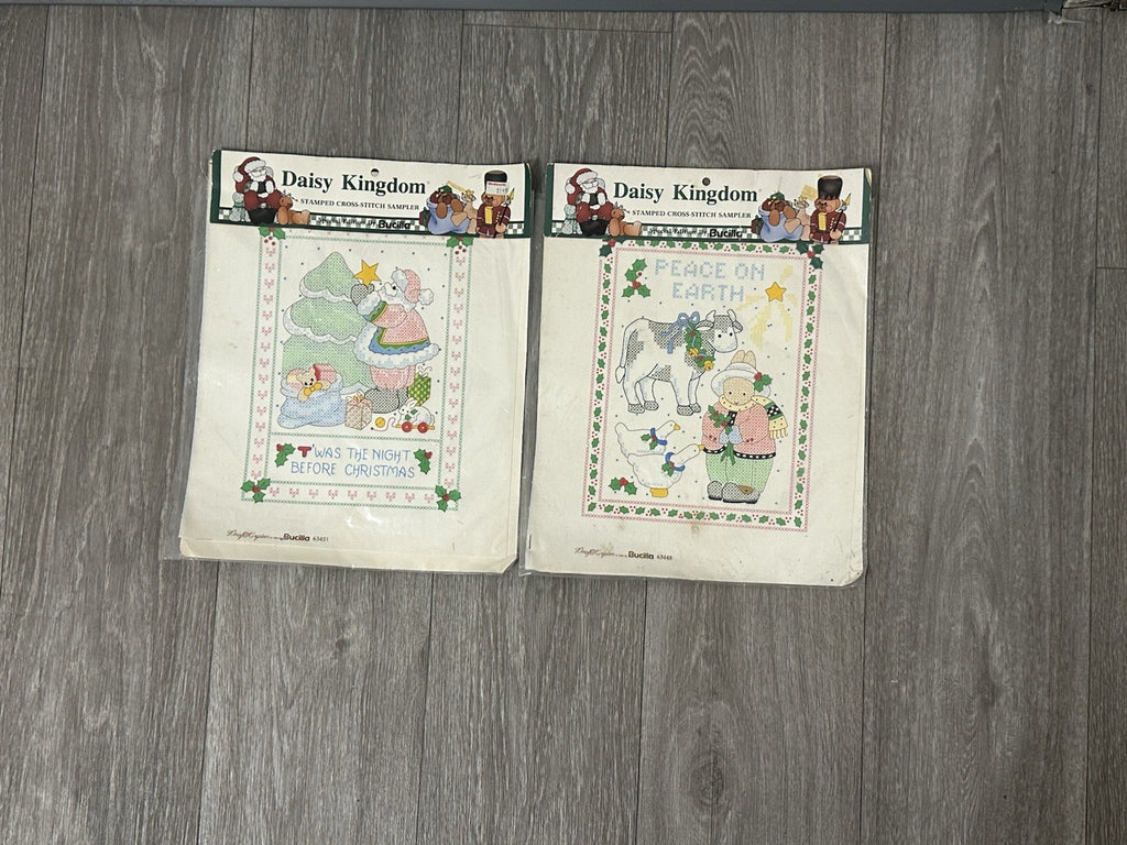 (2) Christmas Daisy Kingdom Stamped Cross Stitch Sampler Holiday Bucilla 