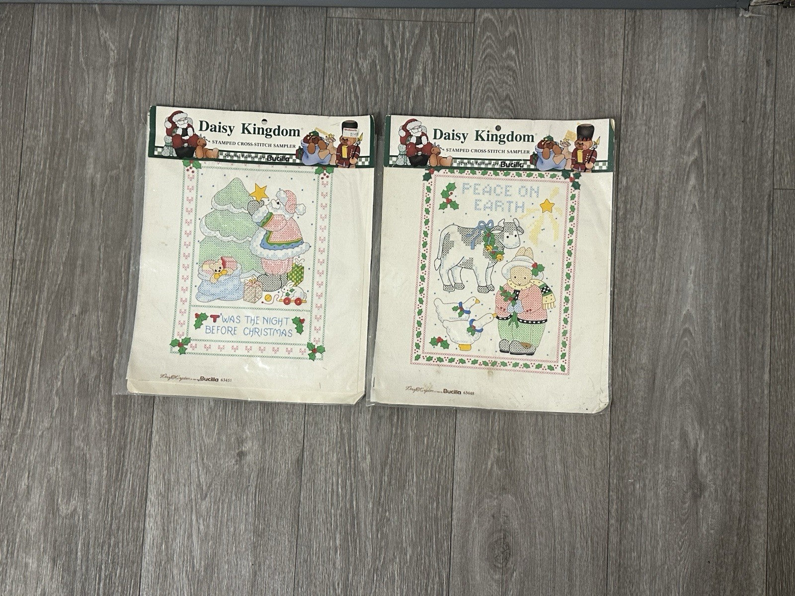 (2) Christmas Daisy Kingdom Stamped Cross Stitch Sampler Holiday Bucilla 