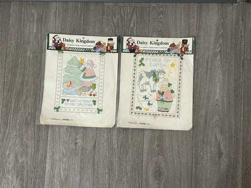 (2) Christmas Daisy Kingdom Stamped Cross Stitch Sampler Holiday Bucilla 