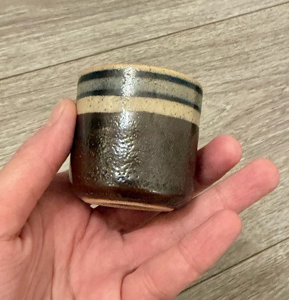 Vintage Japanese Sake Cup Otagiri Original Japan Hand Crafted Brown W/ Lines