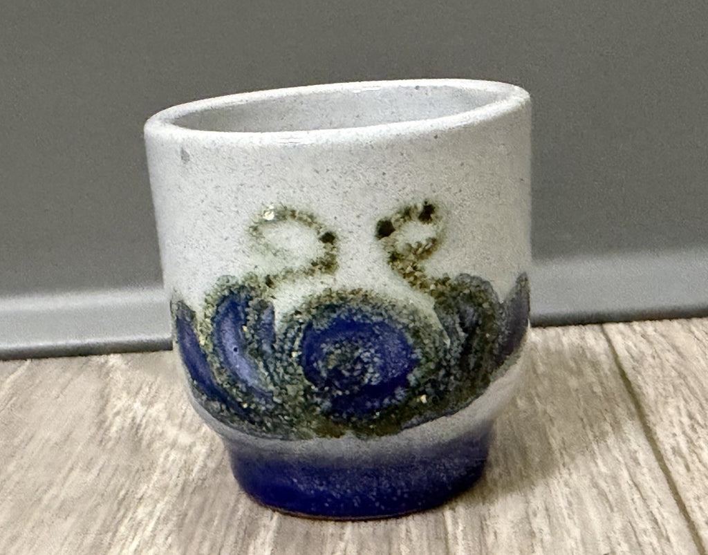 Small Blue Octopus Ceramic Sake / Tea Cup Shot Glass Handheld Decor Handmade