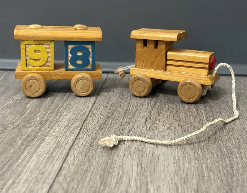 VINTAGE HAND MADE WOODEN TRAIN & CAR WITH BLOCKS STURDY Pull Toy