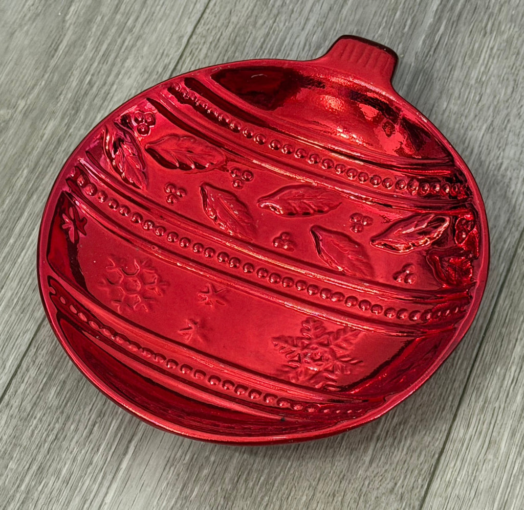 VTG Red Christmas Christmas Ball Ornament Candy Dish K’s Collection 7” Diameter