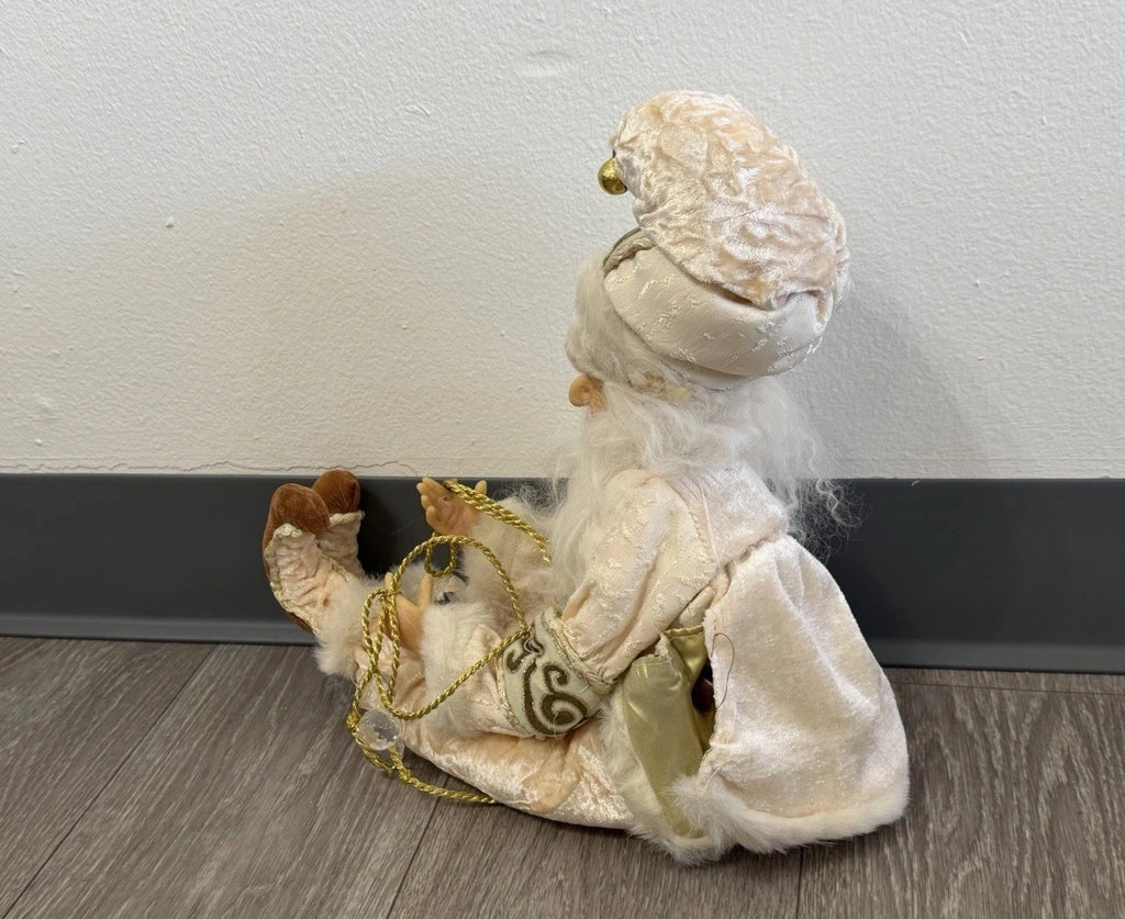 Gold & White Shelf / Mantle Sitter Santa Christmas Elf Glass Eyes Whimsical 22”