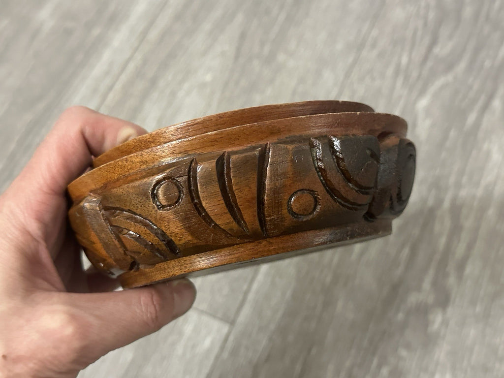 Republic De Honduras Vintage Hand Carved Wood Coin Ashtray 