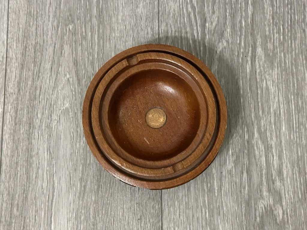 Republic De Honduras Vintage Hand Carved Wood Coin Ashtray 