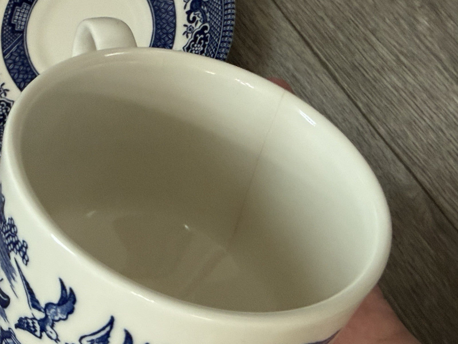 Churchill England Blue Willow Ceramic Teacup & Saucer England HAIRLINE CRACK