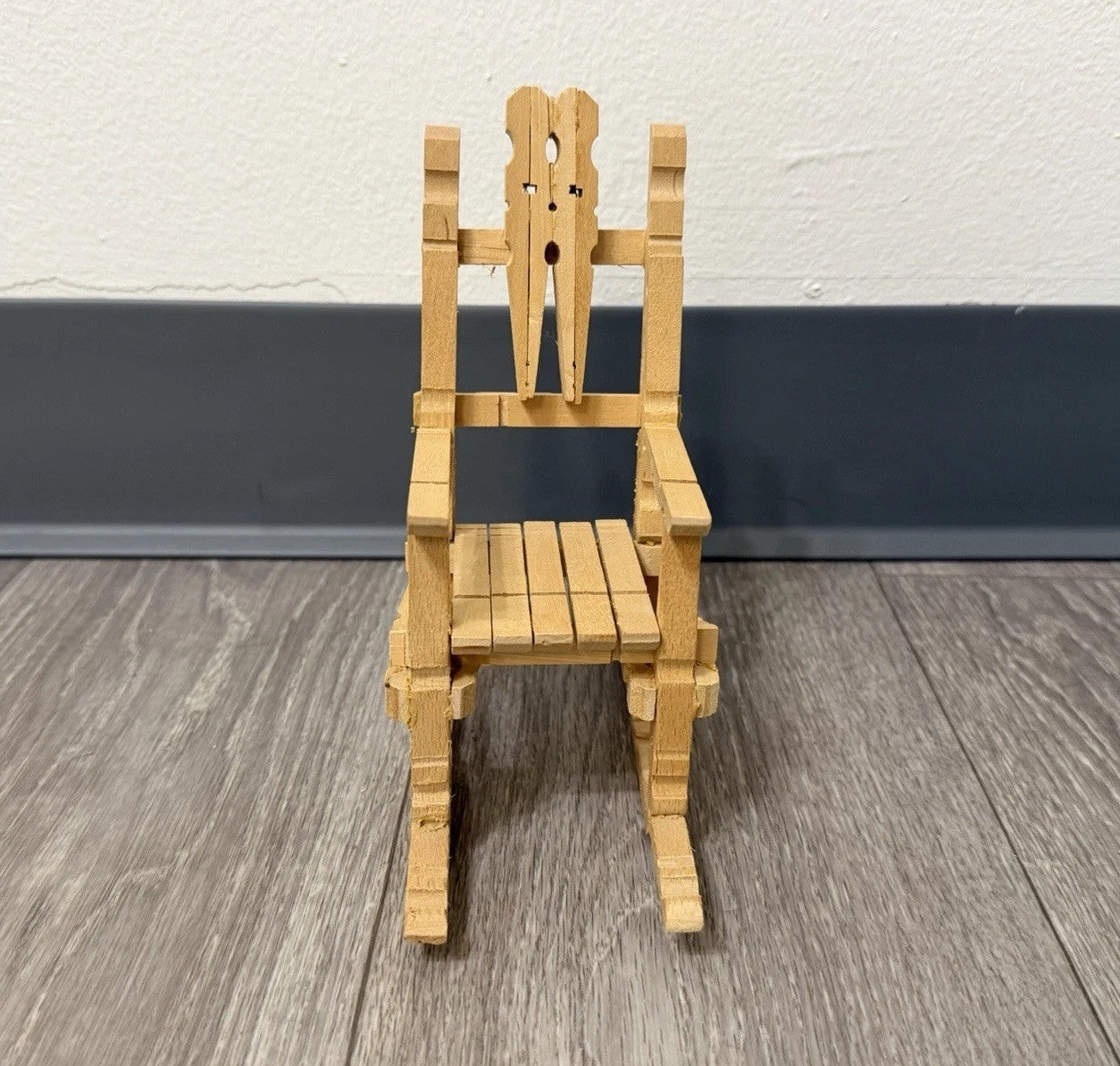 Vintage Folk Art Wooden Clothespin Handmade Doll Rocking Chair Rustic Farmhouse