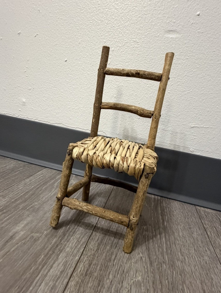 Cute Wood Ladder Back Doll Teddy Bear Chair 10” Tall Does Not Sit Sturdy