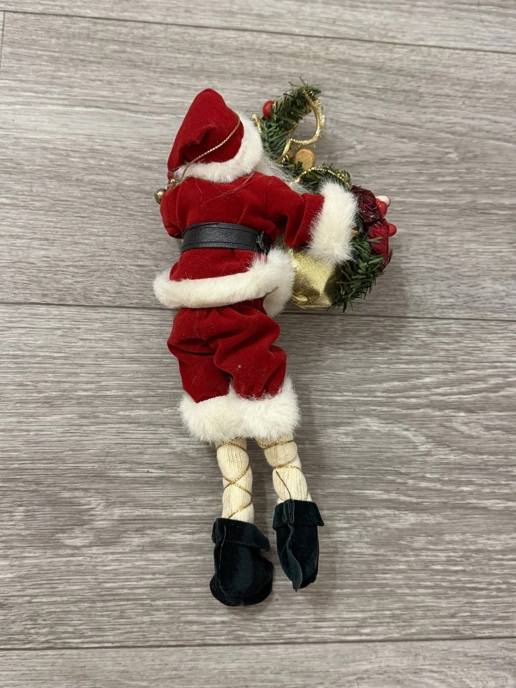 Vintage Porcelain Santa Doll With Pack Christmas Tree Ornament 8.25” Tall