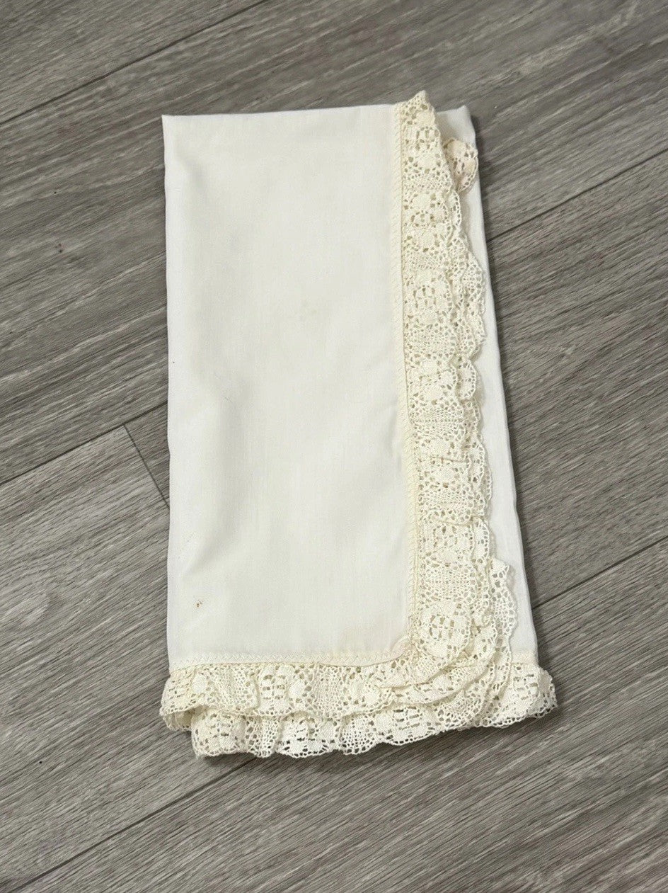 Vintage Handkerchief Crochet Edge 23" square approx. Floral Edge