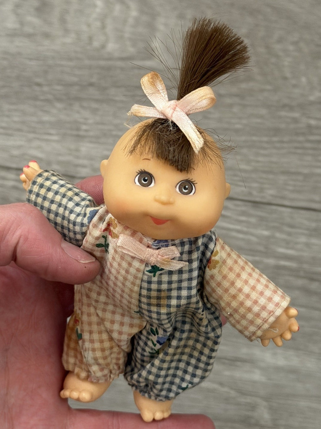 Cabbage Patch 1995 Vintage Mini Figure Doll Brown Hair Plaid Jumper Needs TLC