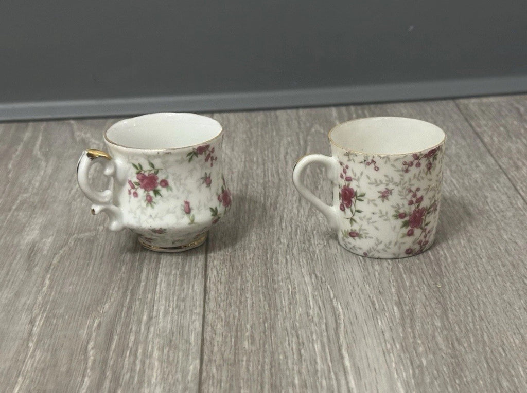 Pair of Vintage Child - Size Lefton & Companion Demitasse Teacups - Hand Painted
