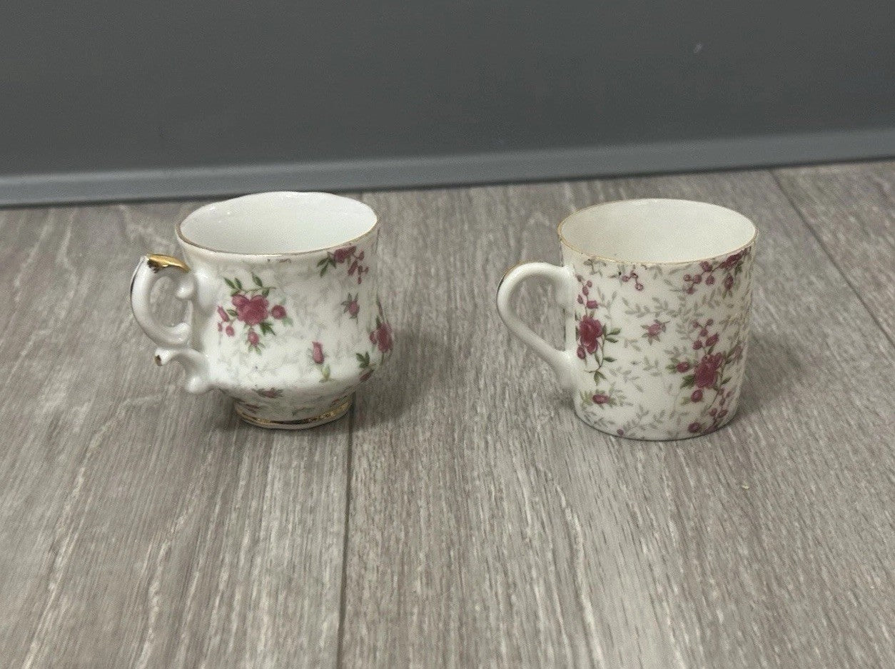 Pair of Vintage Child - Size Lefton & Companion Demitasse Teacups - Hand Painted