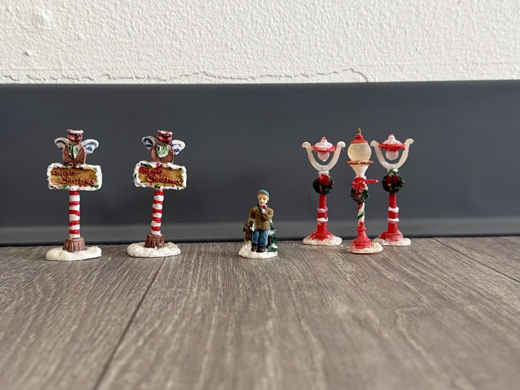 Small Multicolor Resin Christmas Figurines Set, Traditional Style, Pack of 6