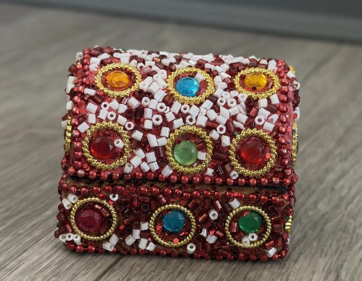 Handcrafted One-of-a-Kind Multi Color Beaded Mini Chest Trinket Gift Box