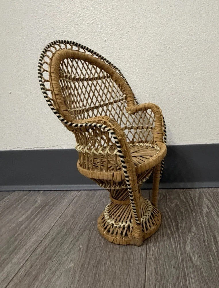 Peacock Chair Plant Stand or Doll Chair Boho Décor Wicker Rattan 12.25” Tall