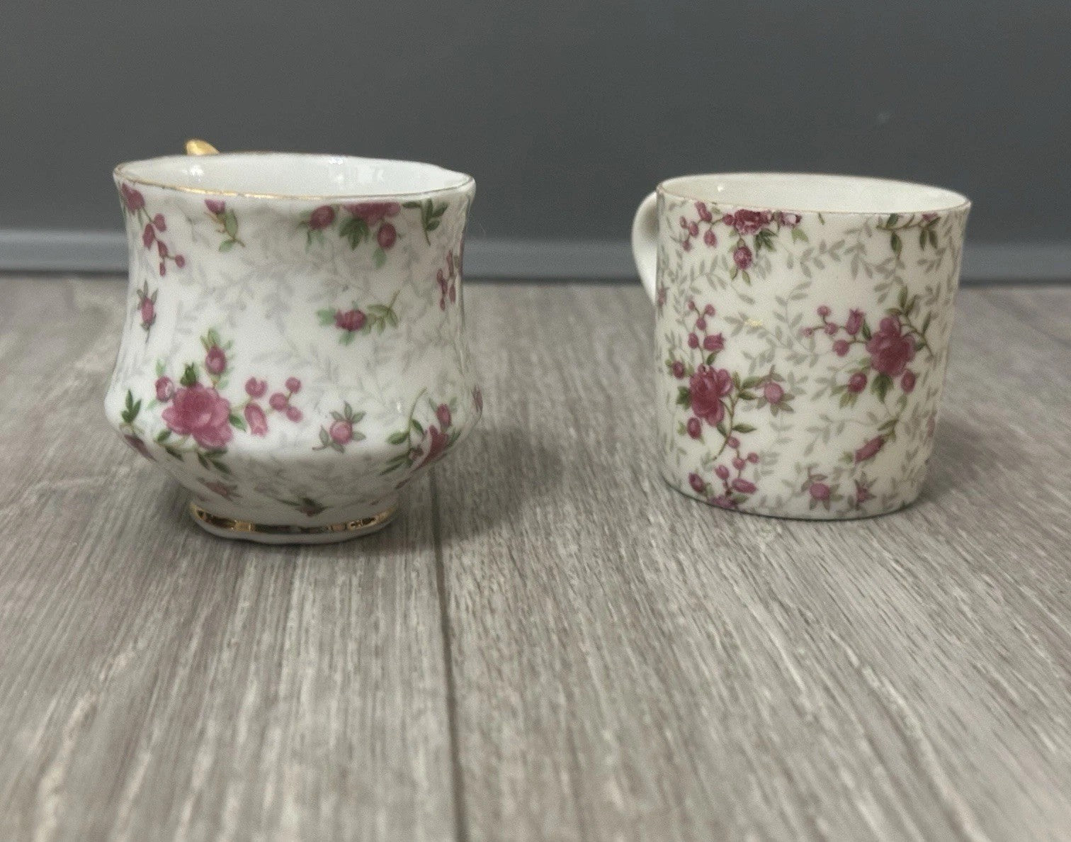 Pair of Vintage Child - Size Lefton & Companion Demitasse Teacups - Hand Painted