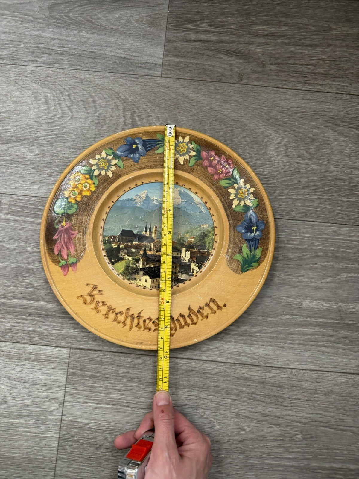 Vintage Hand Painted  Wooden Plate From Berchtesgaden Germany 9.75” Diameter