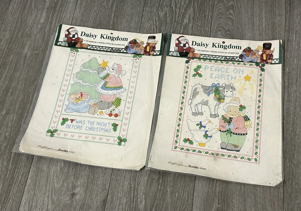 (2) Christmas Daisy Kingdom Stamped Cross Stitch Sampler Holiday Bucilla 