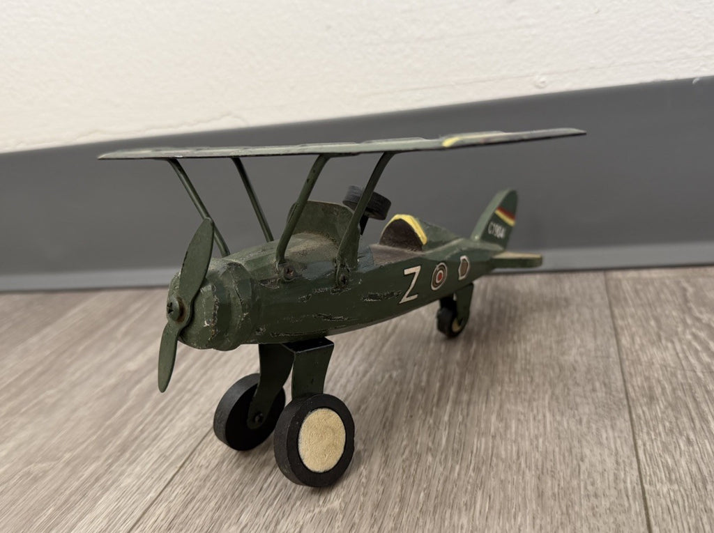 Vintage Folk Art Wood  and Metal Airplane Wooden & Painted Primitive Toy Plane