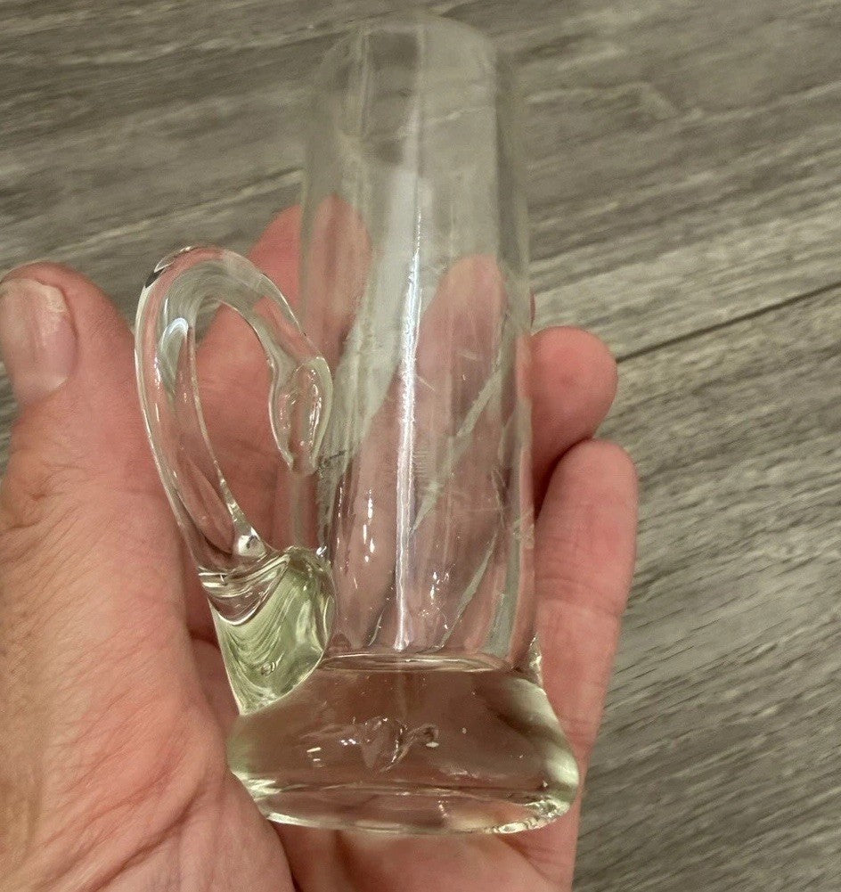Shot Sake Liqueur Pair Glasses Japanese Etched Plant w/ Handles Vintage CHIPPED