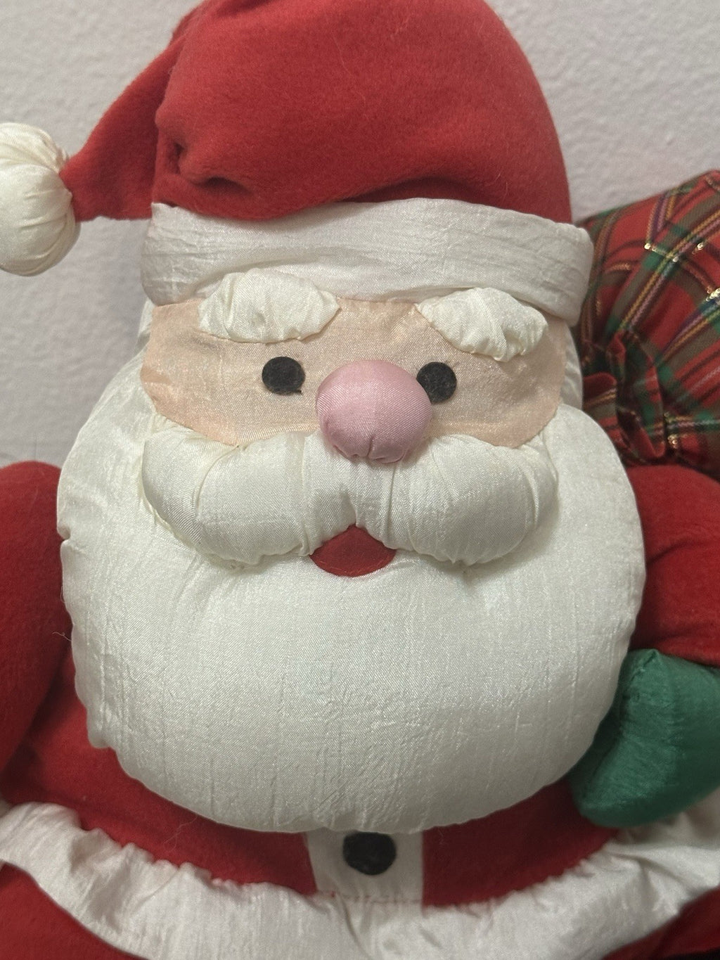 Vtg Gibson Greetings Santa Claus Puffy Puffalump Christmas Plush Plaid Sack 1994